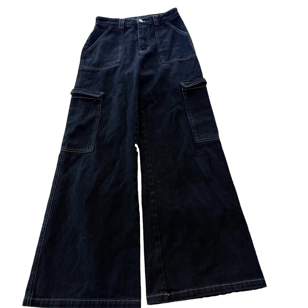 Altard State Jeans Women’s Black S Wide Leg Cargo Contrast Stitch Cotton